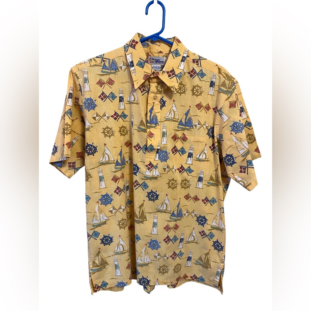 Vtg Reyn Spooner Nautical Theme 1/4 Button  Pullover Short Sleeve‎ Size Men’s L